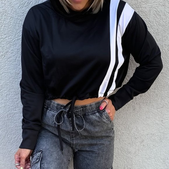 Athletic Cropped Color Block Hoodie Pullover - Size Large - Picture 6 of 6